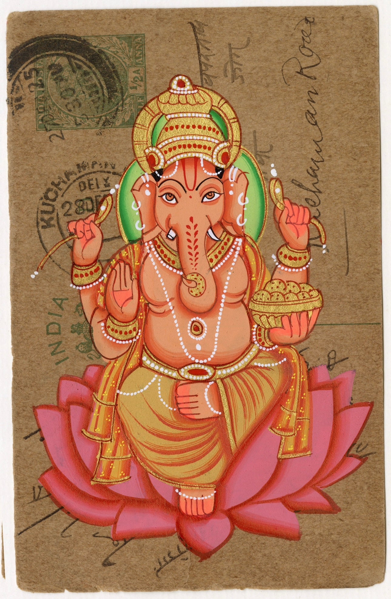 Ganesha Blessing On Lotus Postcard - Nakhrro