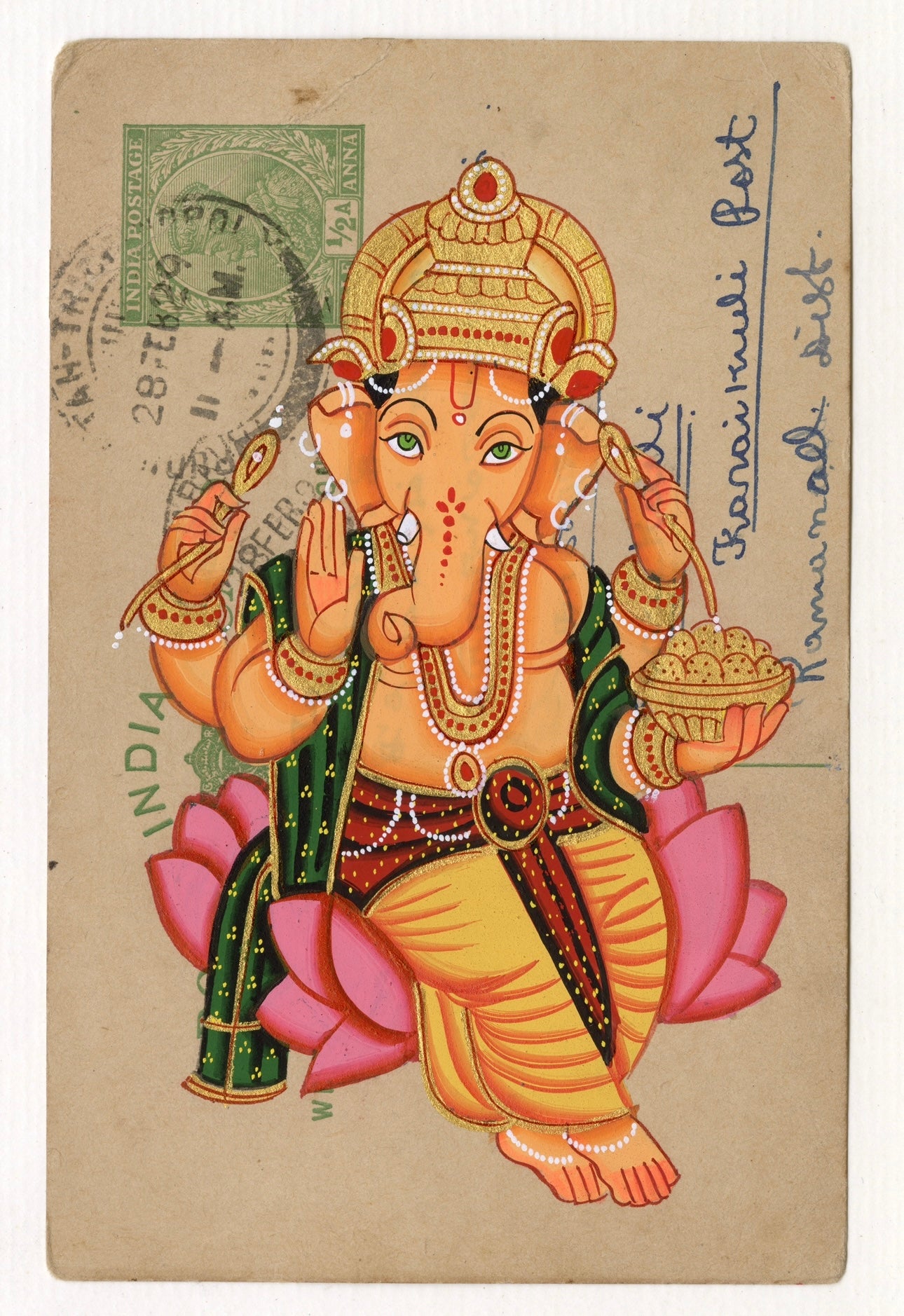 Diwali Ganesha On Lotus Postcard - Nakhrro