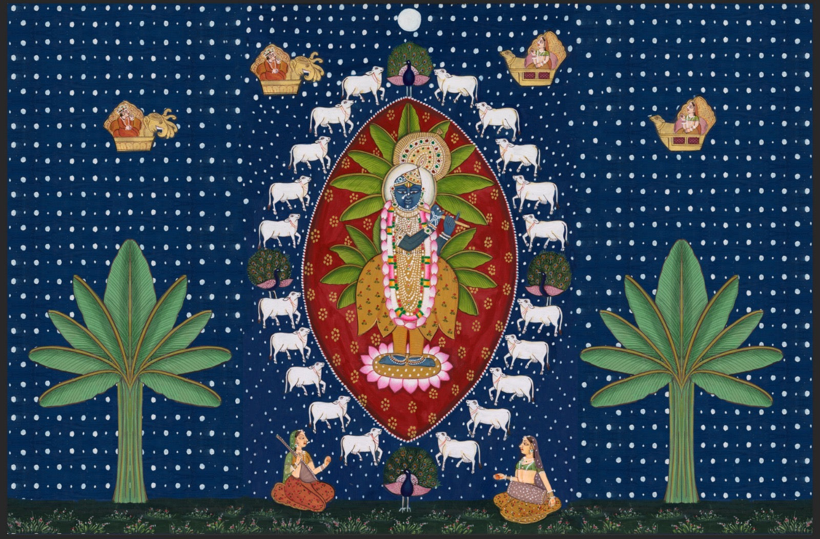 Sharad Poornima Gopashtami Krishna Blue Pichwai - Nakhrro