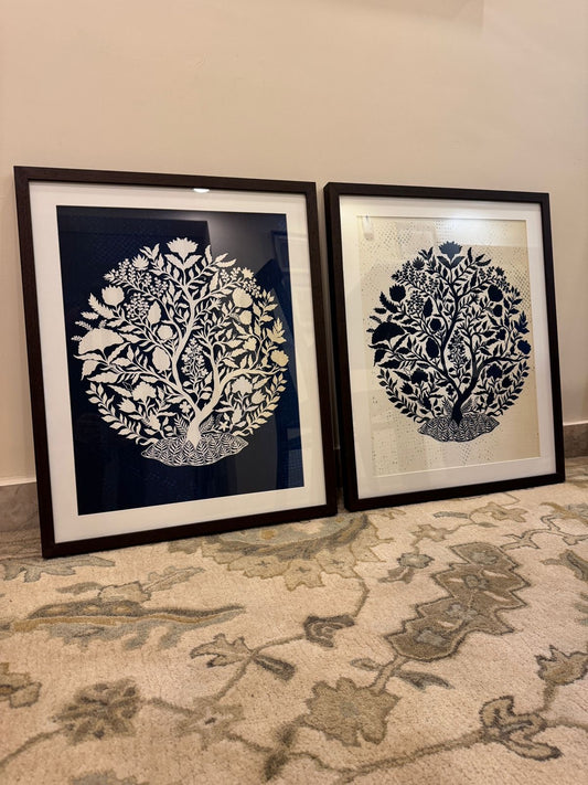 Inverse Blue & White Florals Framed Artwork (set of 2)