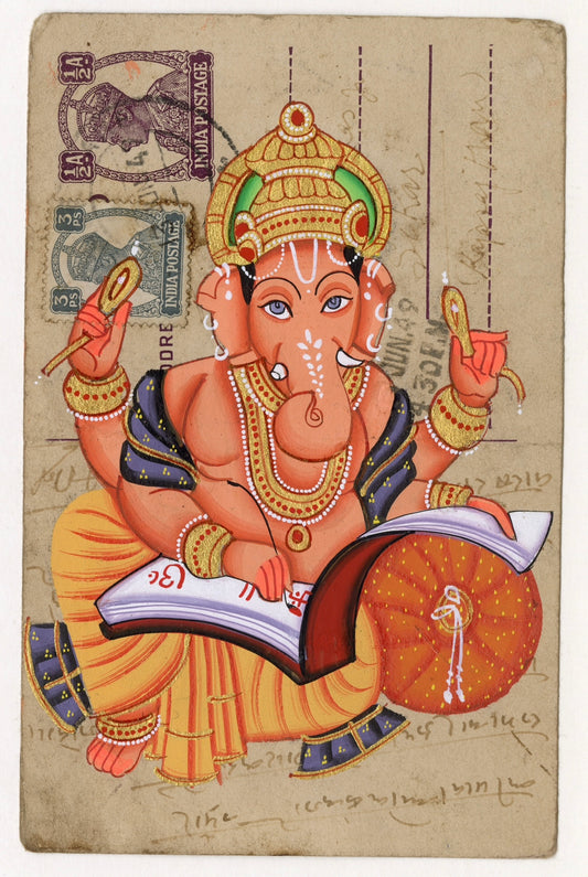 Ganesha Reading Lekha Jokha On Diwali Ganesha Postcard - Nakhrro