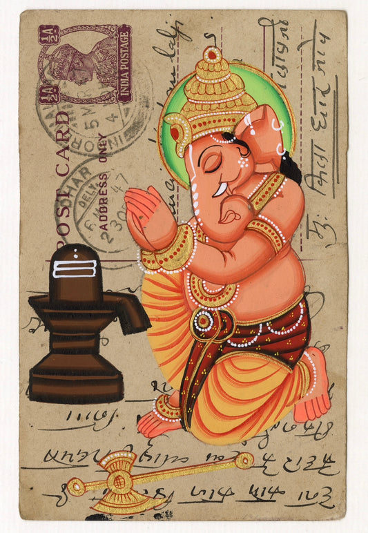 Ganesha Worshipping Shivling Postcard - Nakhrro