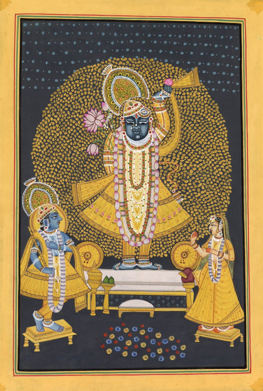 Shrinath Ji With Gold Aura & Yamuna ji - Nakhrro