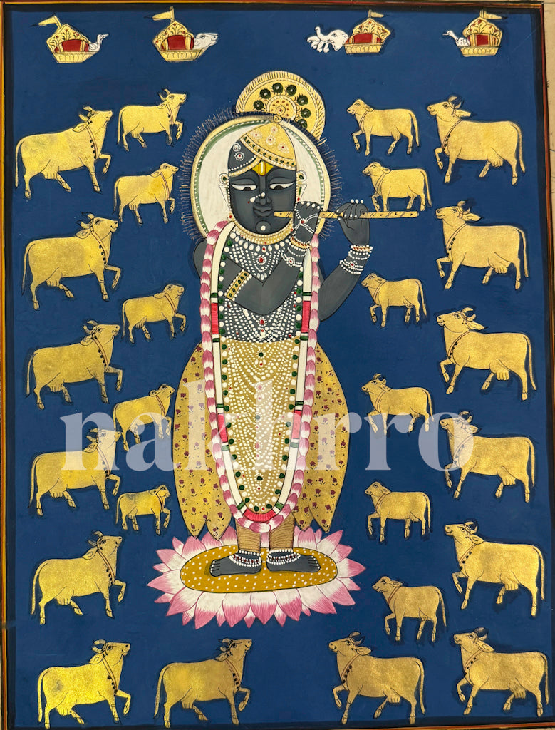 Blue Shrinath Ji & Golden Cows