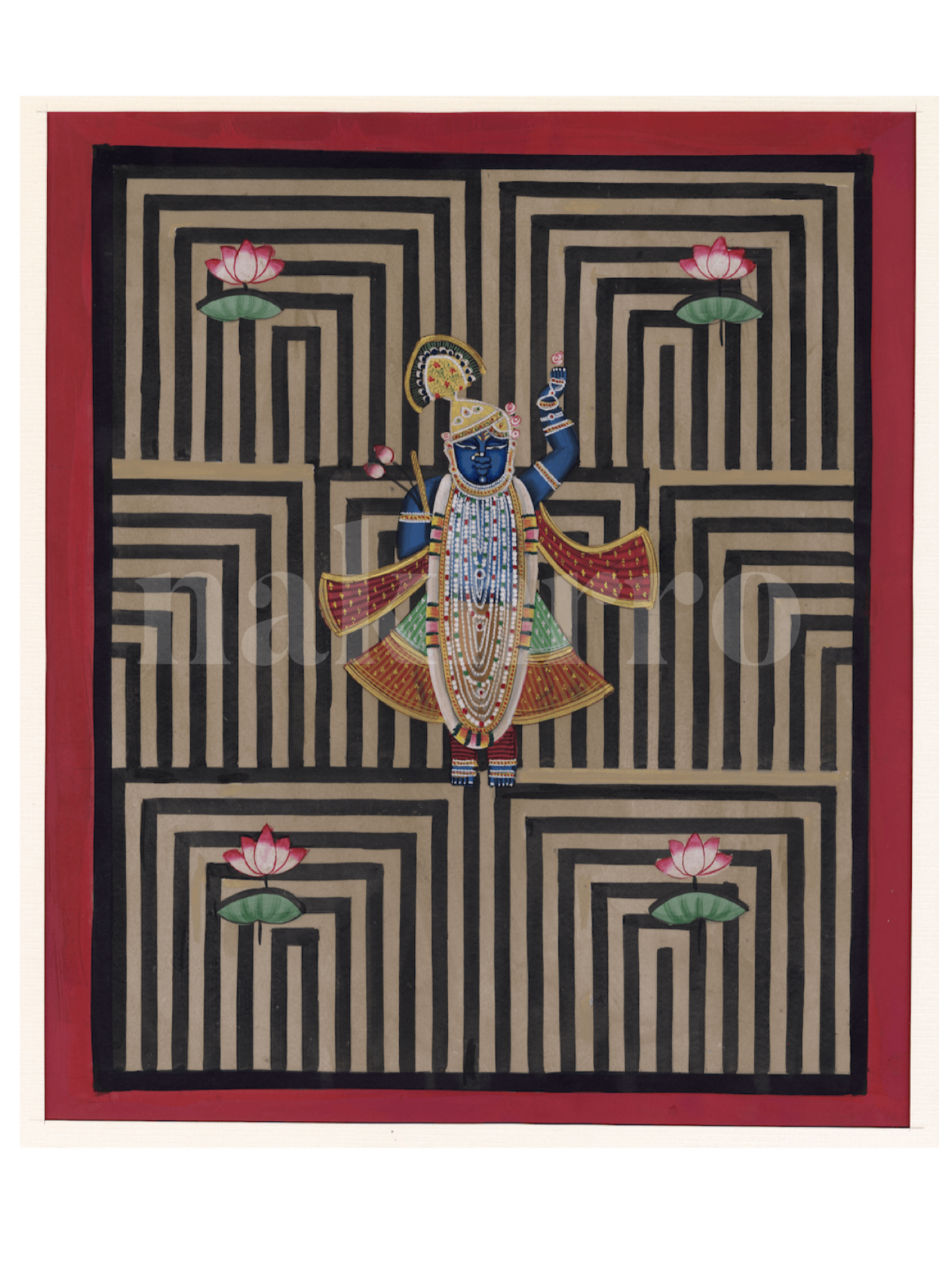 Black Geometrical Shrinath Ji Around Lotus Contemporary Geometric Pichwai