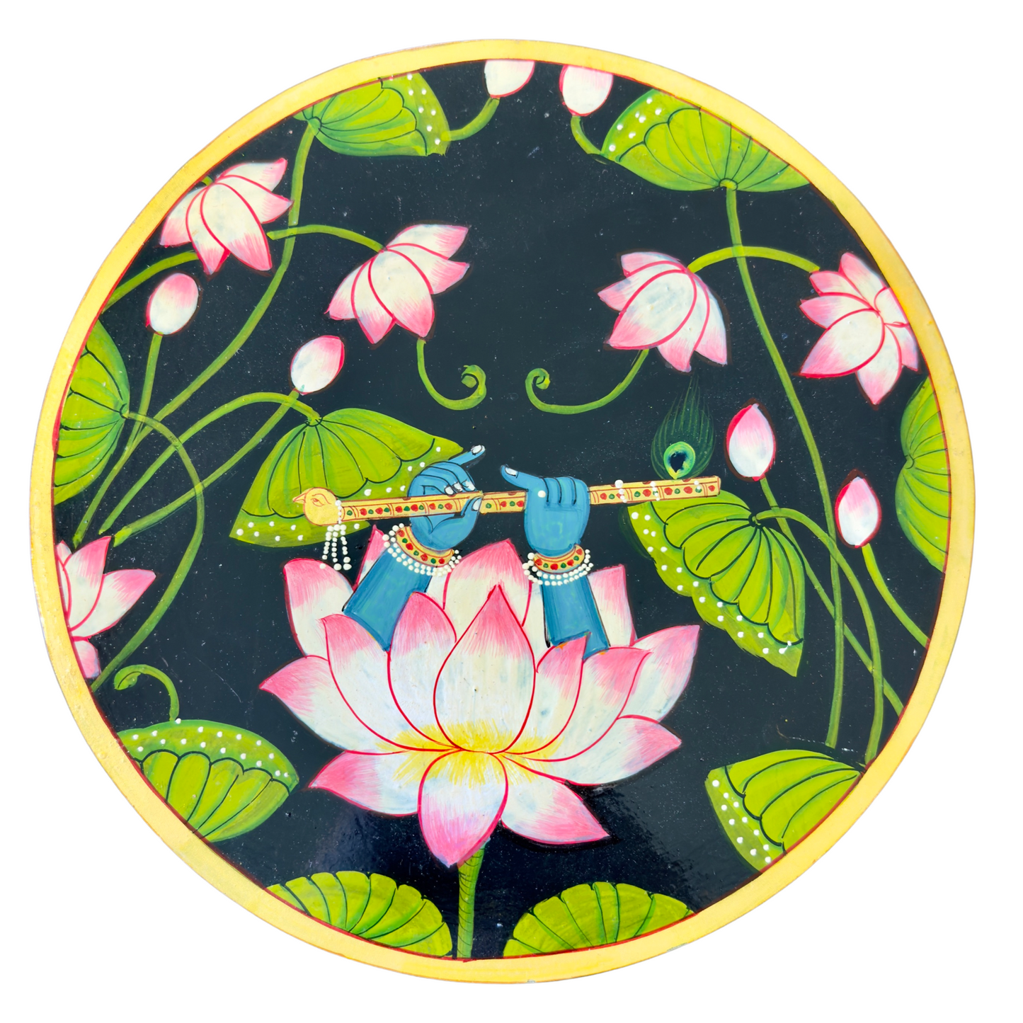 Krsna In Nidhivan Hand Painted Wooden Wall Plate