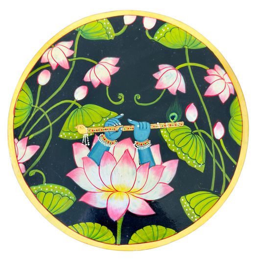 Krsna In Nidhivan Hand Painted Wooden Wall Plate - Nakhrro