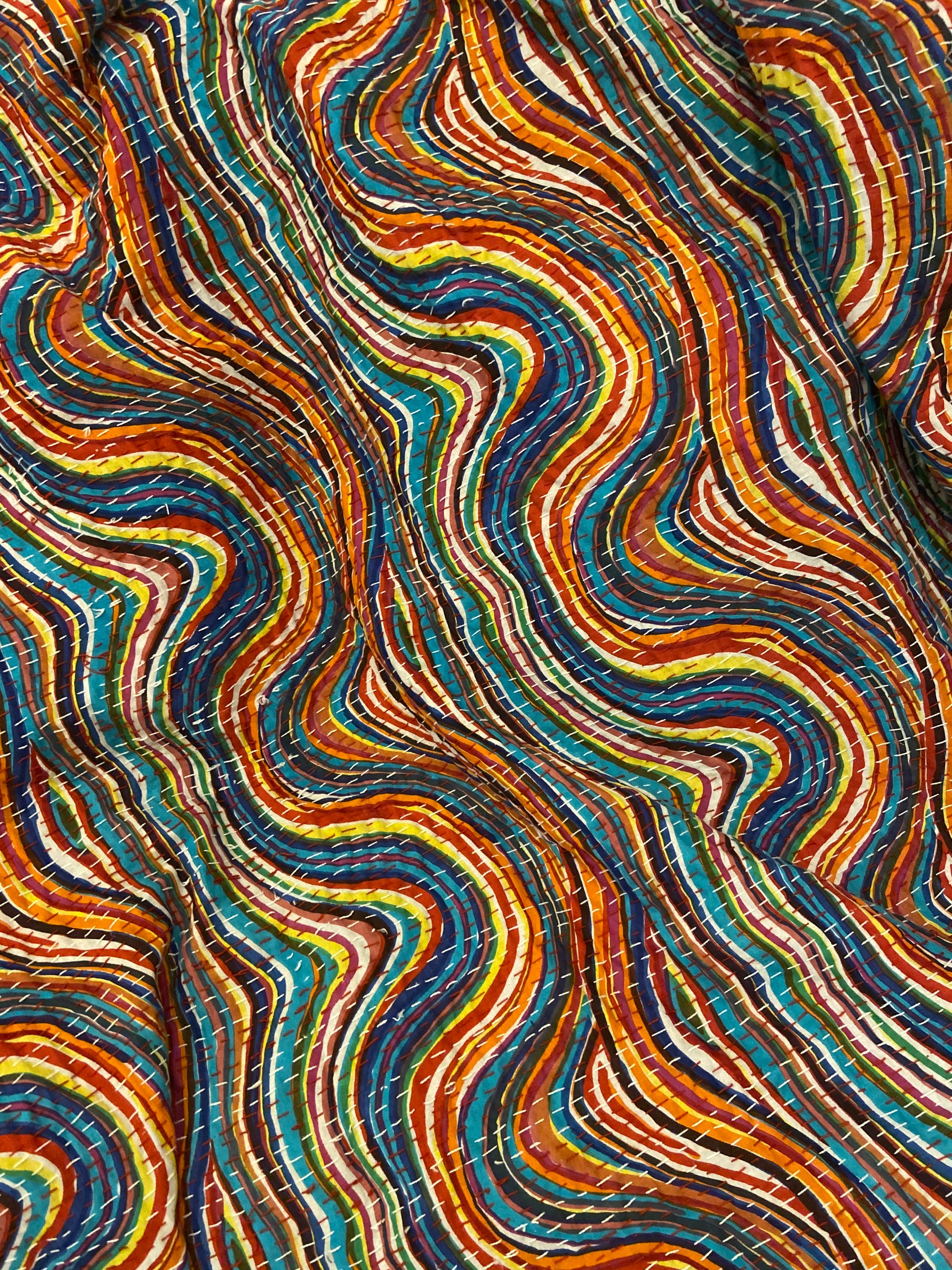 Rainbow Waves Hand Embroidered Kantha - Nakhrro