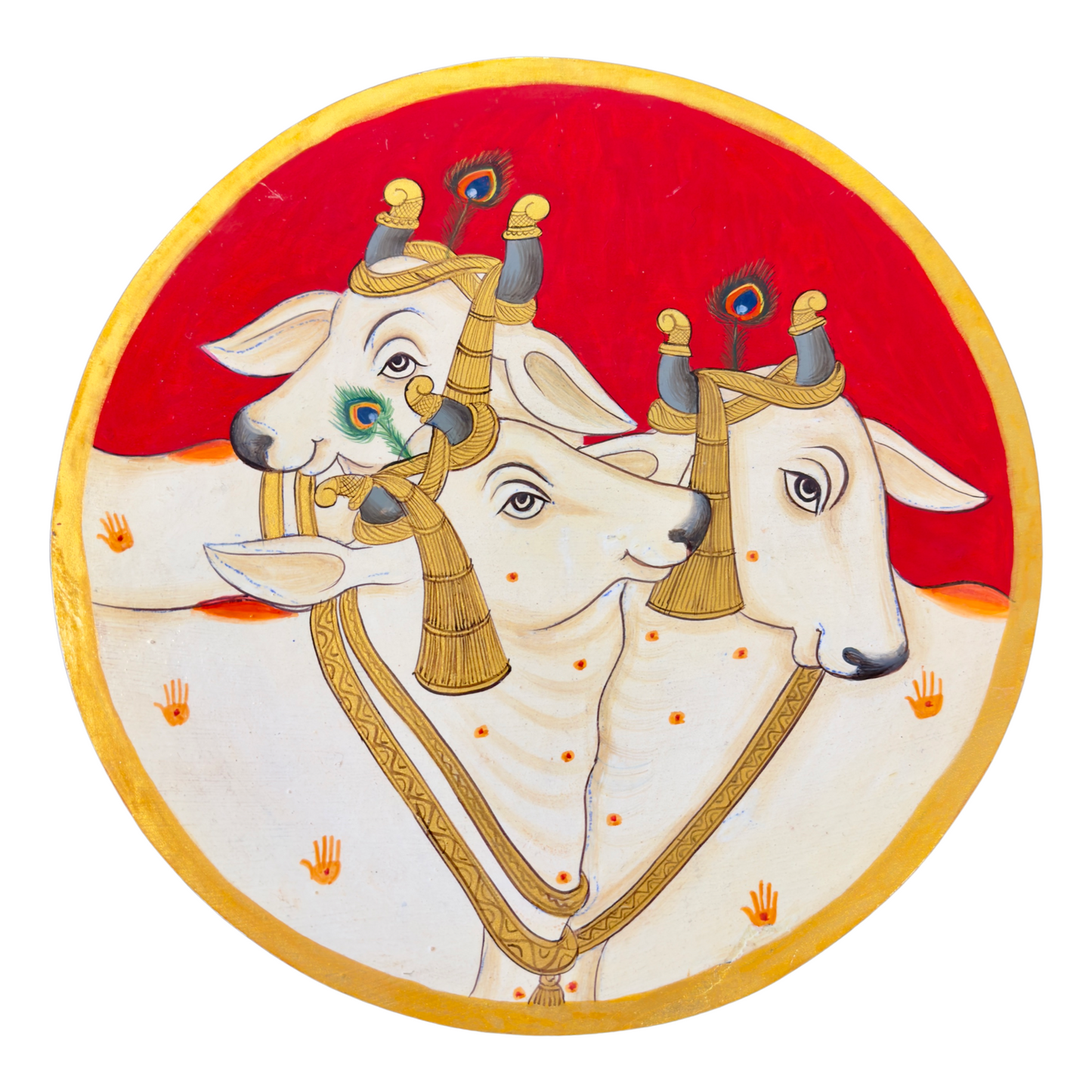 Cows Of Pichwai Hand Painted Wooden Wall Plate - Nakhrro