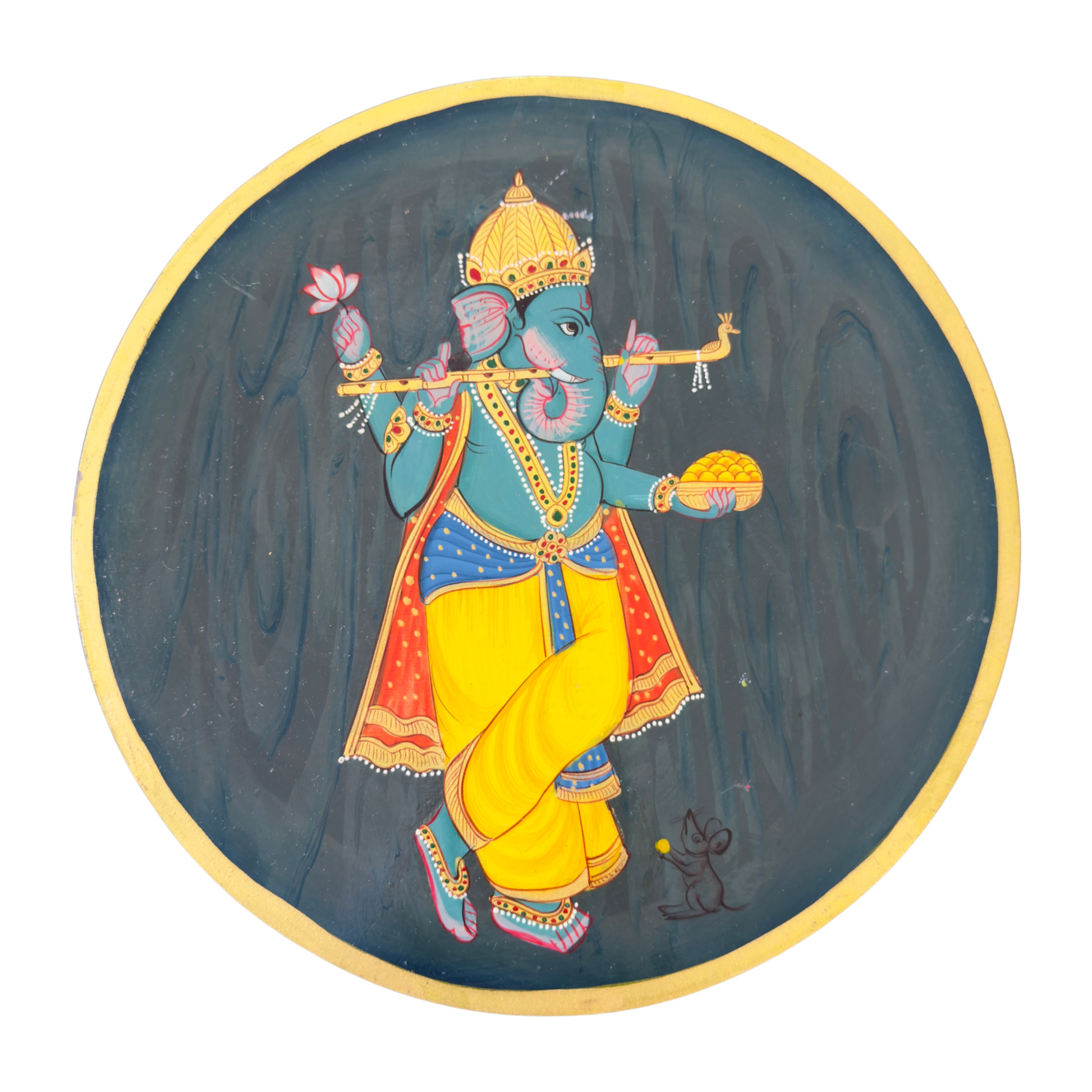 Ganesha In Krsna Swaroop Hand Painted Wooden Wall Plate - Nakhrro