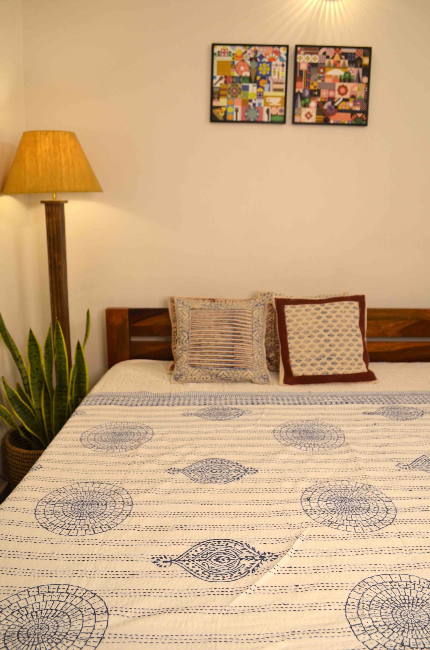 Indigo Motifs Single Bed Queen Hand Embroidered Dohar