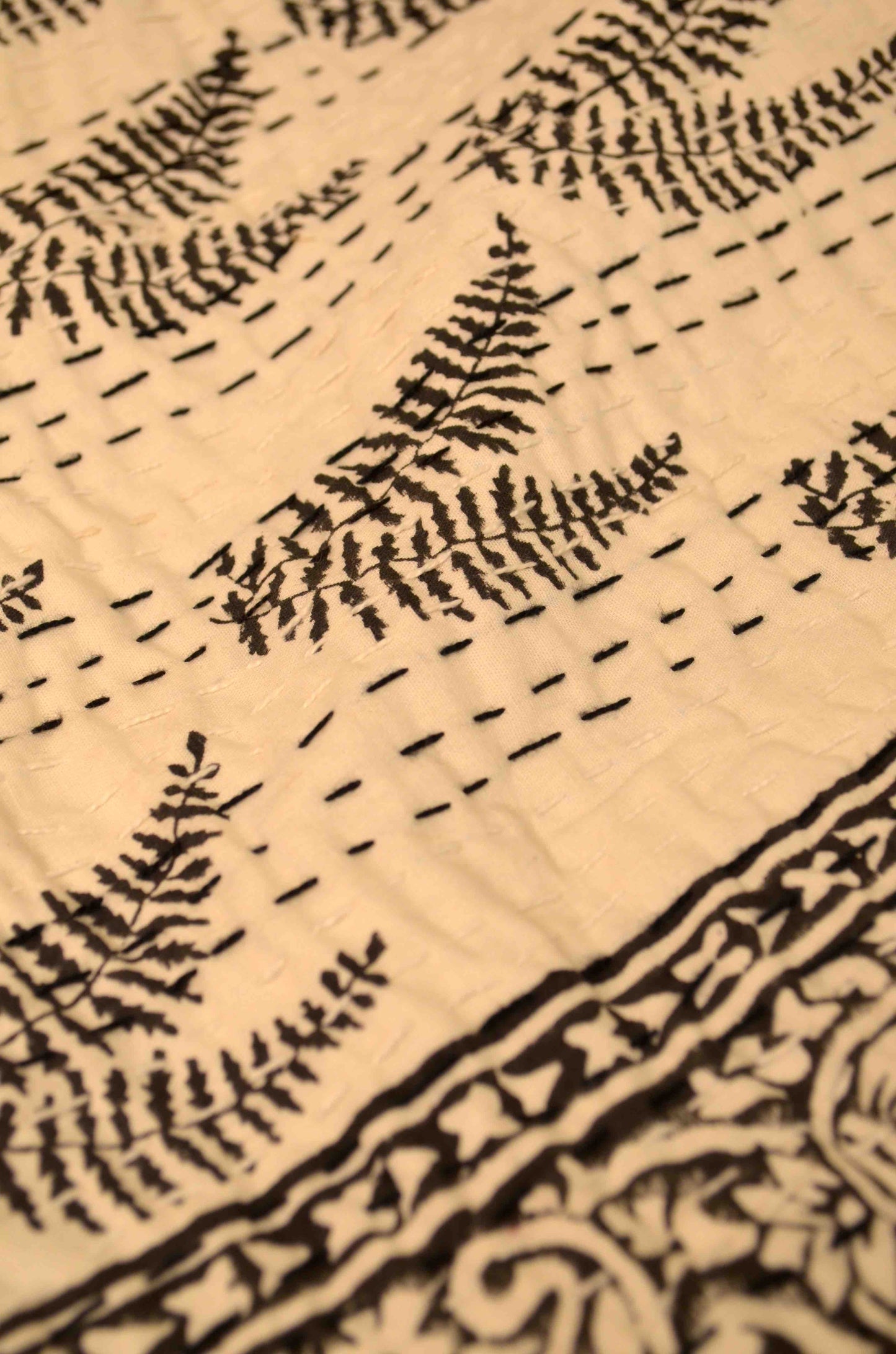 Black Leaf Motifs Single Bed Queen Hand Embroidered Dohar