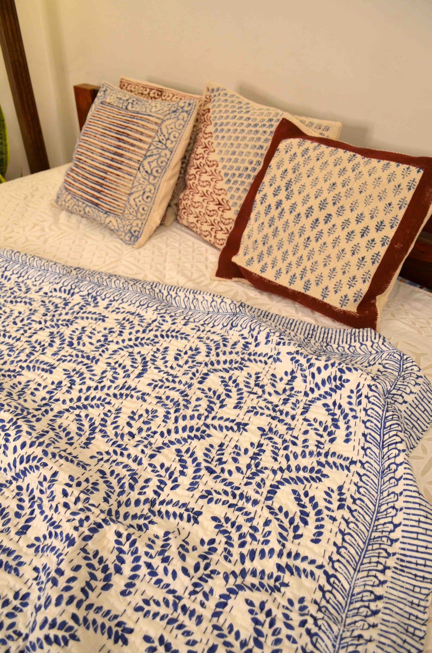 Blue Floral Single Bed Queen Hand Embroidered Dohar