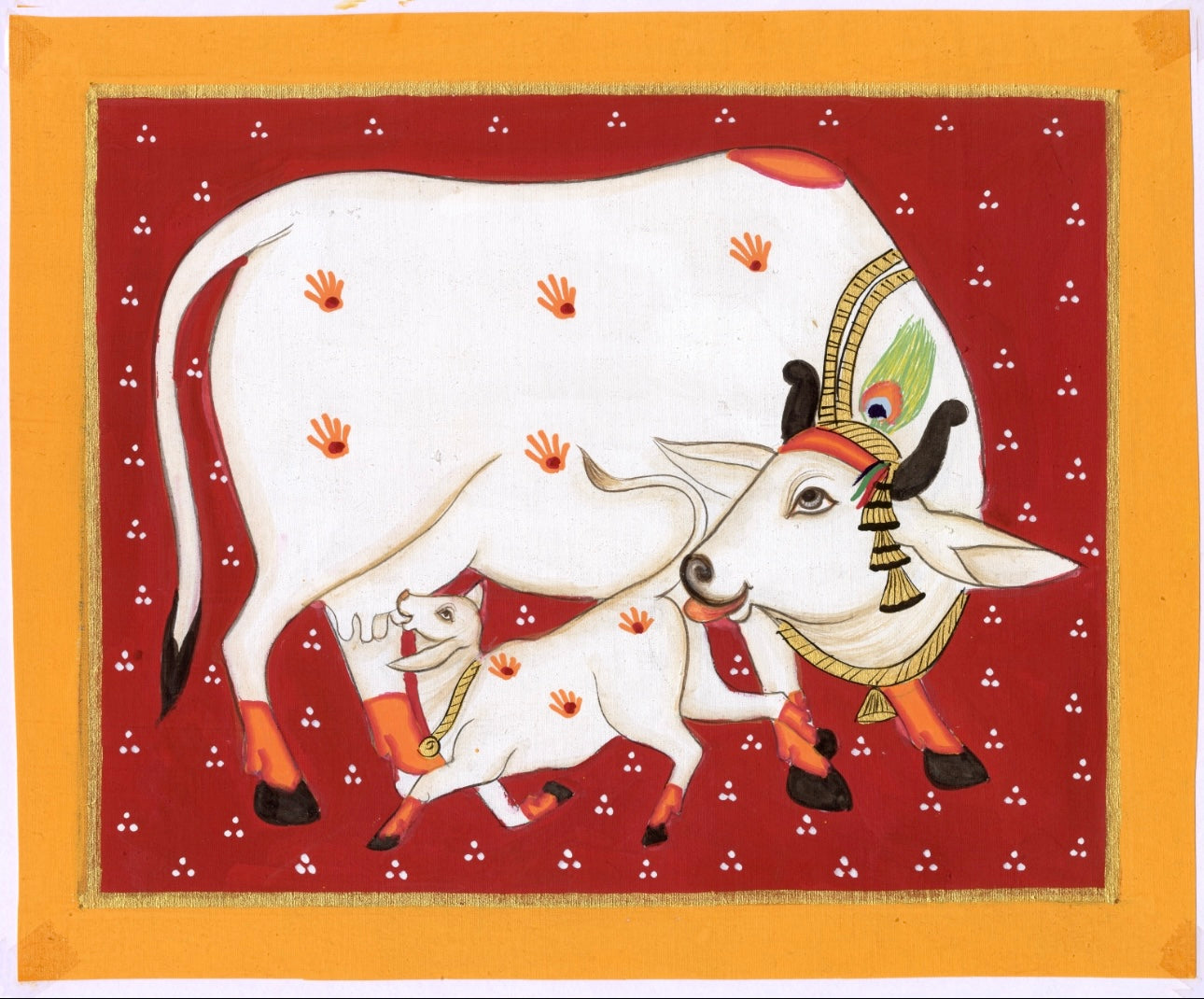 Deep Red Kamdhenu Cow With Calf Nandini - Nakhrro