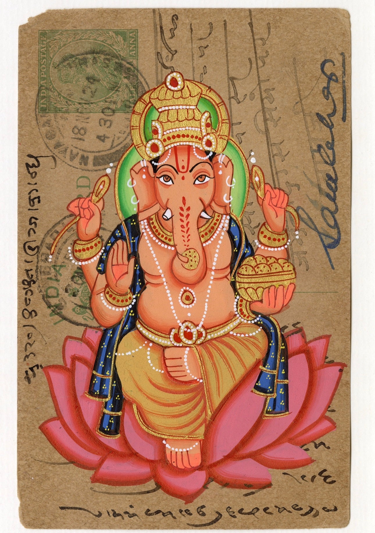 Ganesha On Pink Lotus Diwali Postcard - Nakhrro