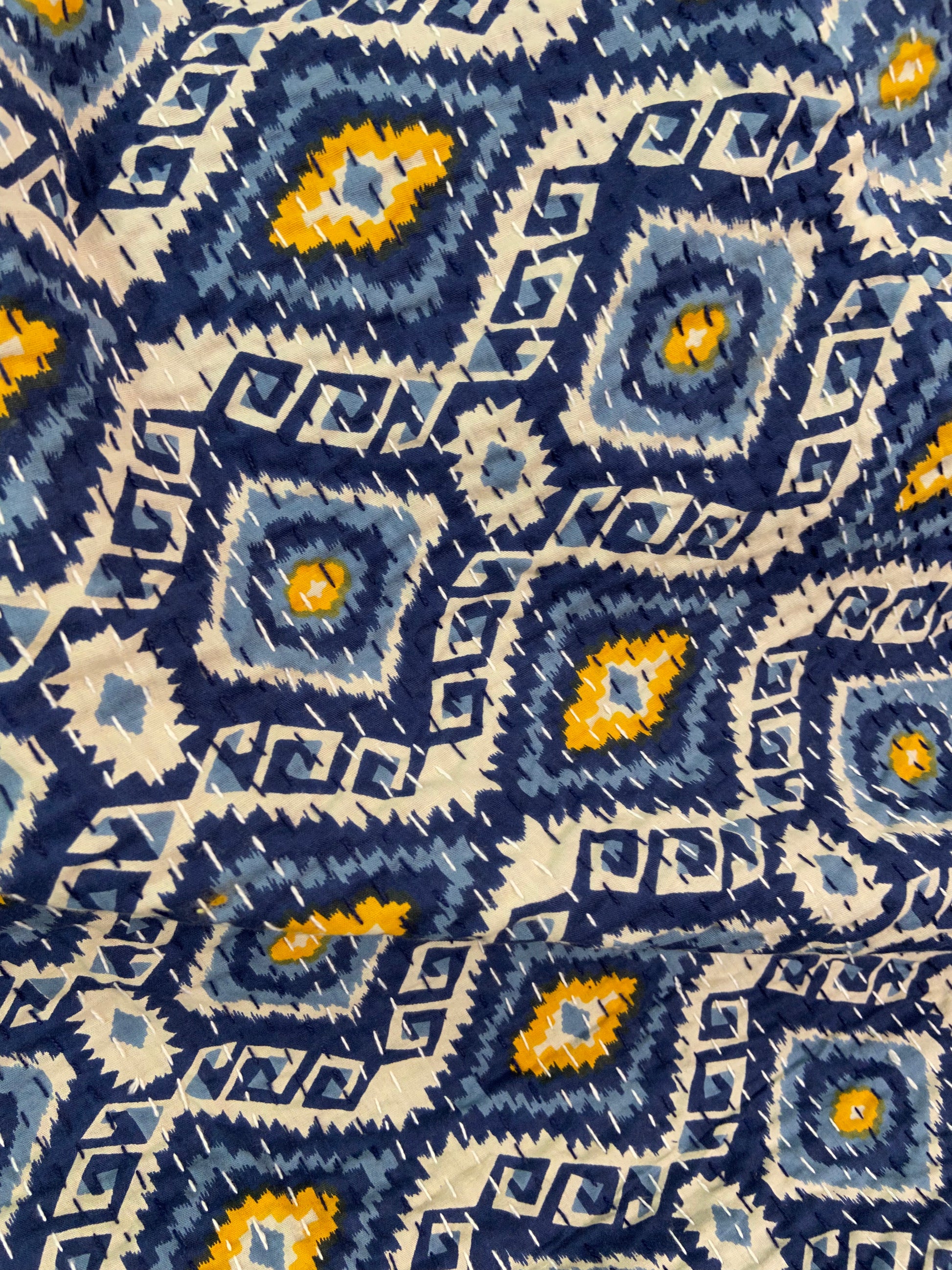 Blue Ikat Twin Kantha Bedspread - Nakhrro