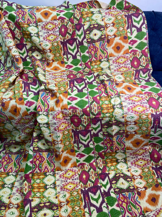 Colourful Ikat Twin Kantha Bedspread