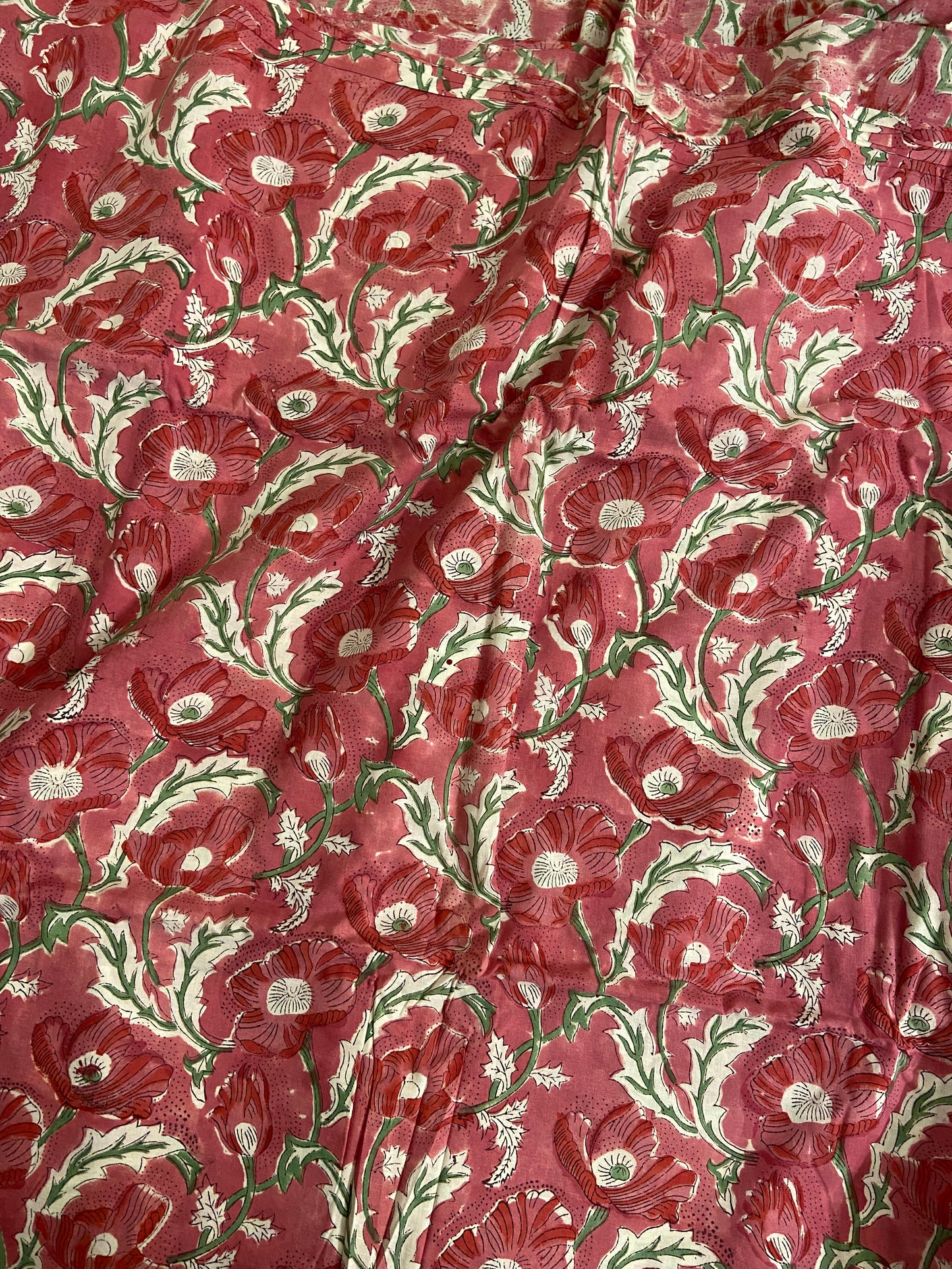 Magenta Floral Hand Block Printed Mulmul Cotton Cloth