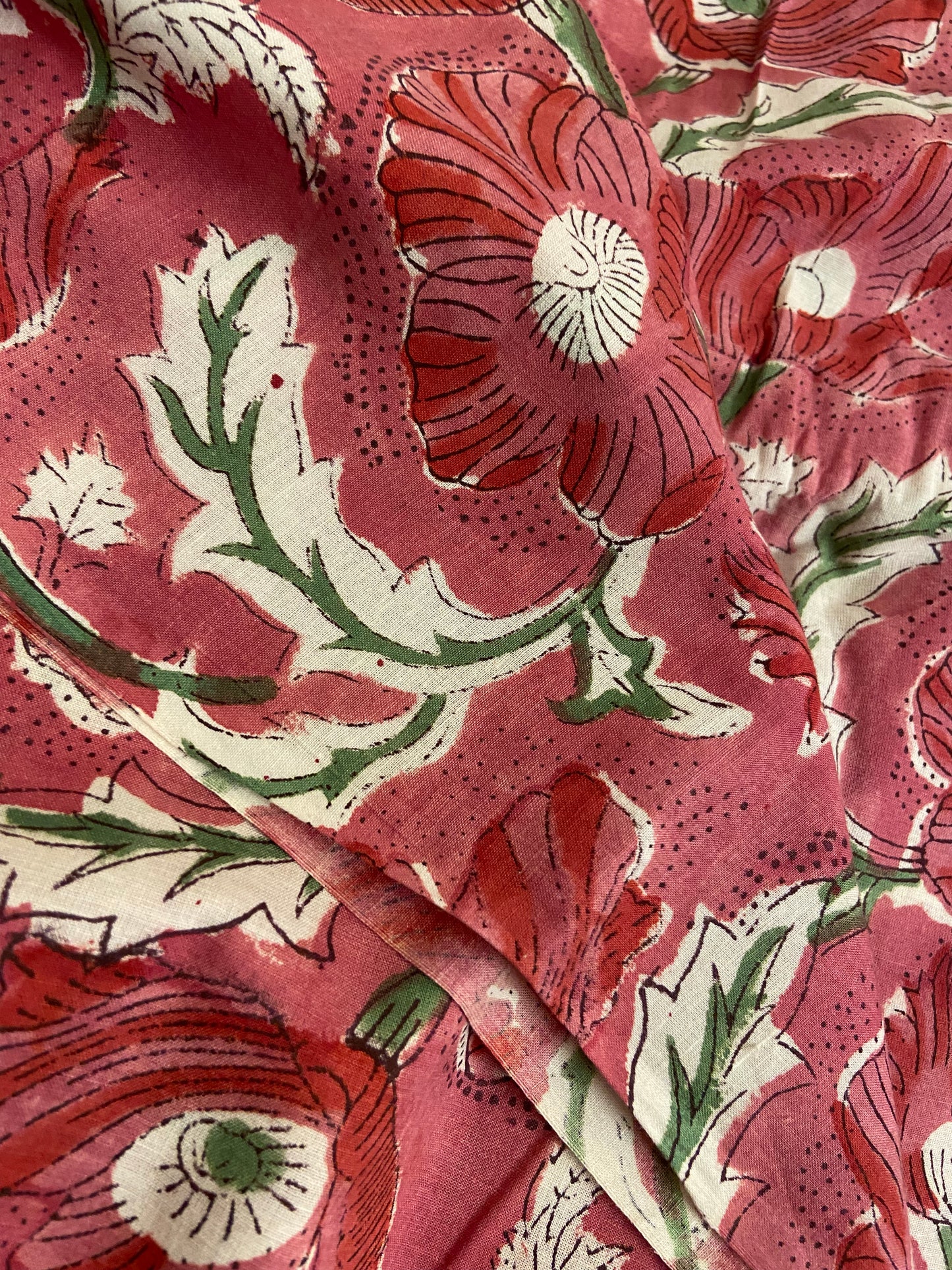 Magenta Floral Hand Block Printed Mulmul Cotton Cloth