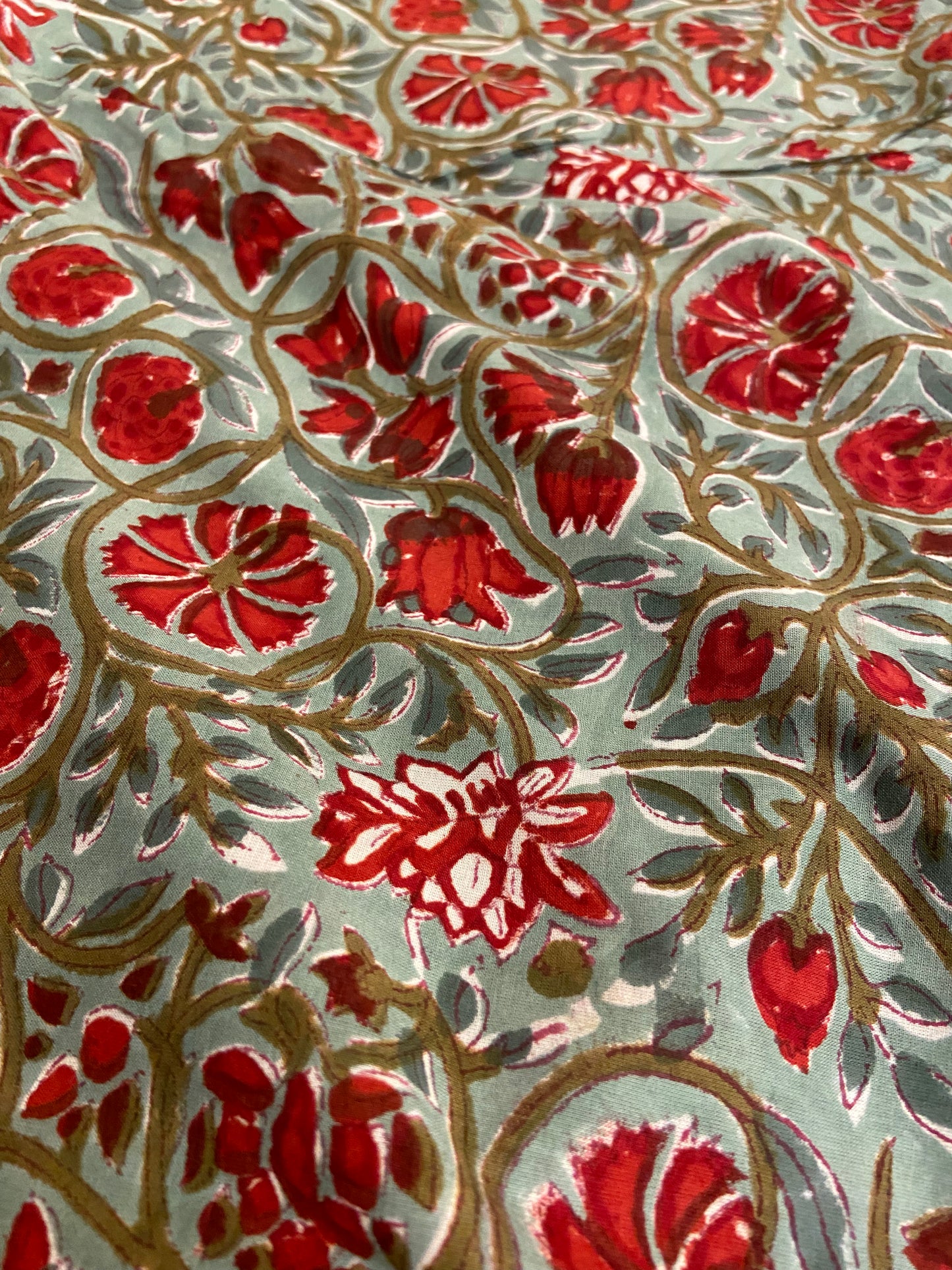 Cherry Red Bloom Floral Hand Block Printed Mulmul Cotton Cloth