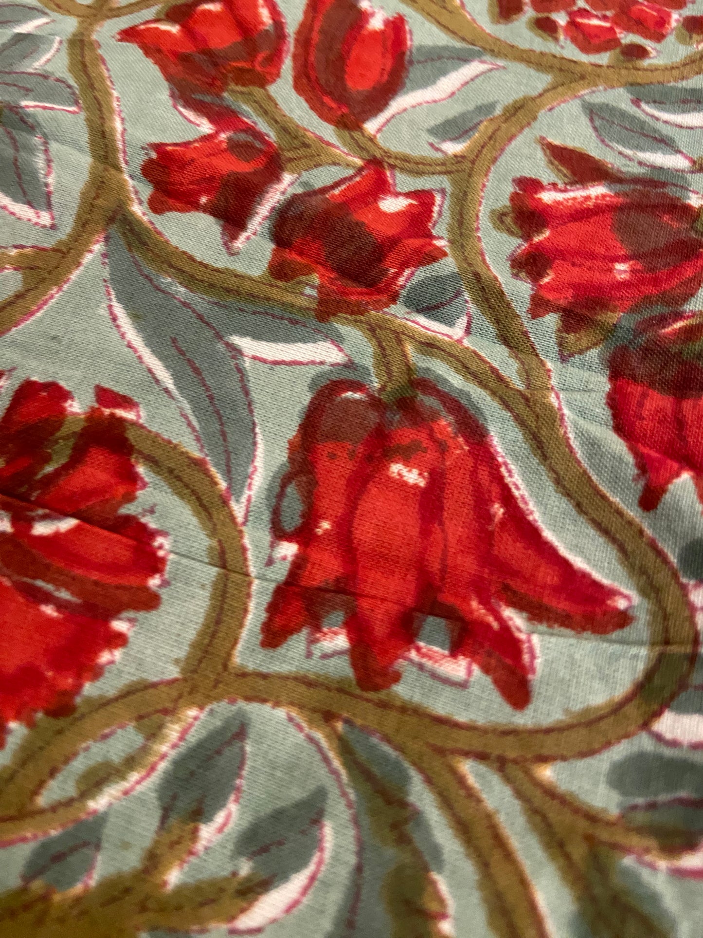 Cherry Red Bloom Floral Hand Block Printed Mulmul Cotton Cloth