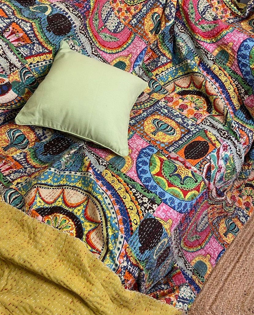 Funky Turkish Colourful Kantha Bedspread - Nakhrro