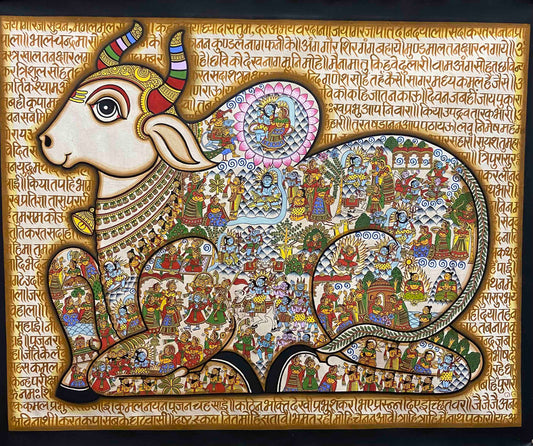 Handpainted Storytelling Shiv Puraan in Nandi Miniature Phad Style