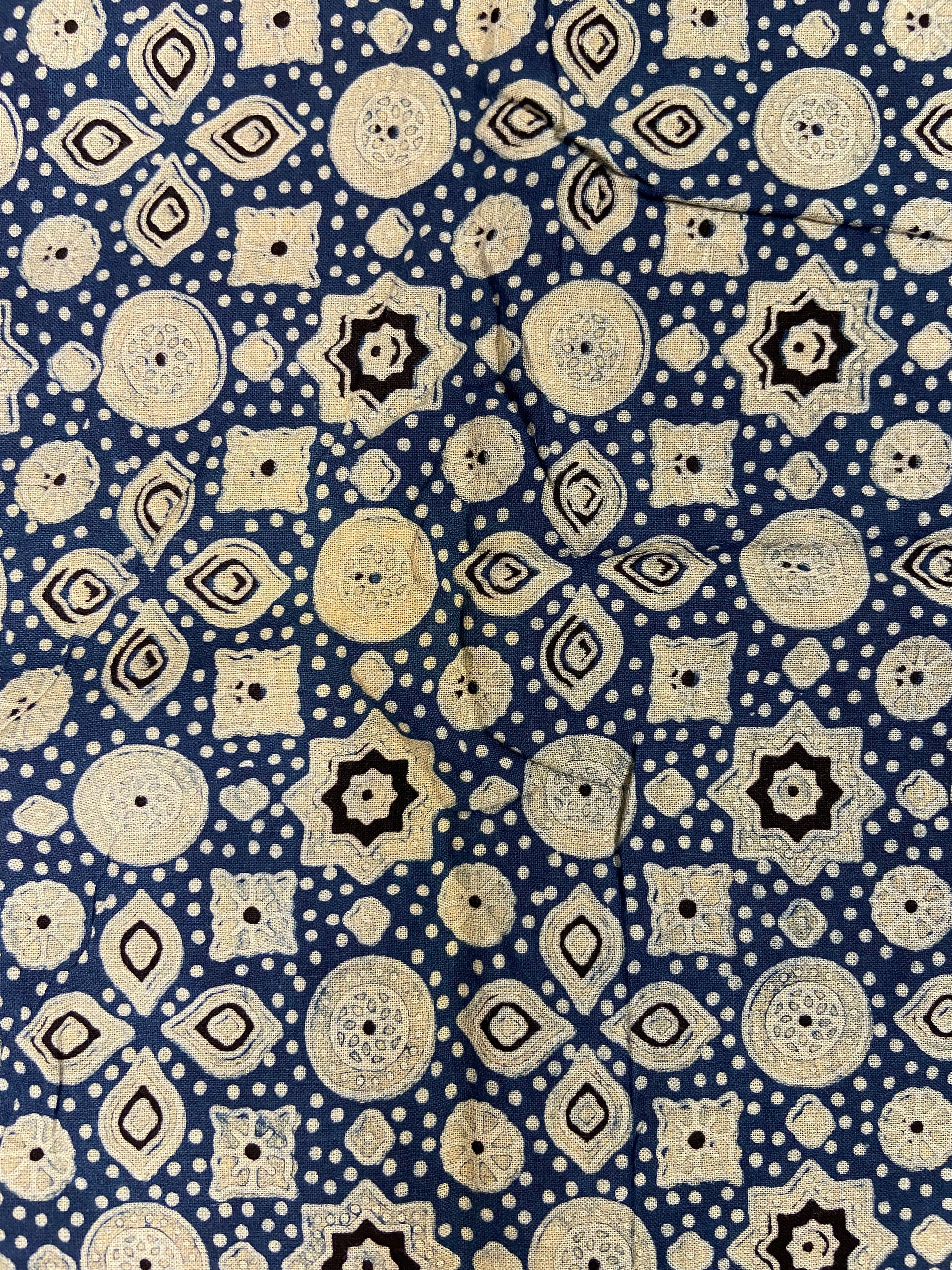 Indigo Blue Ajrakh Hand Block Printed Mulmul Cotton Cloth - Nakhrro