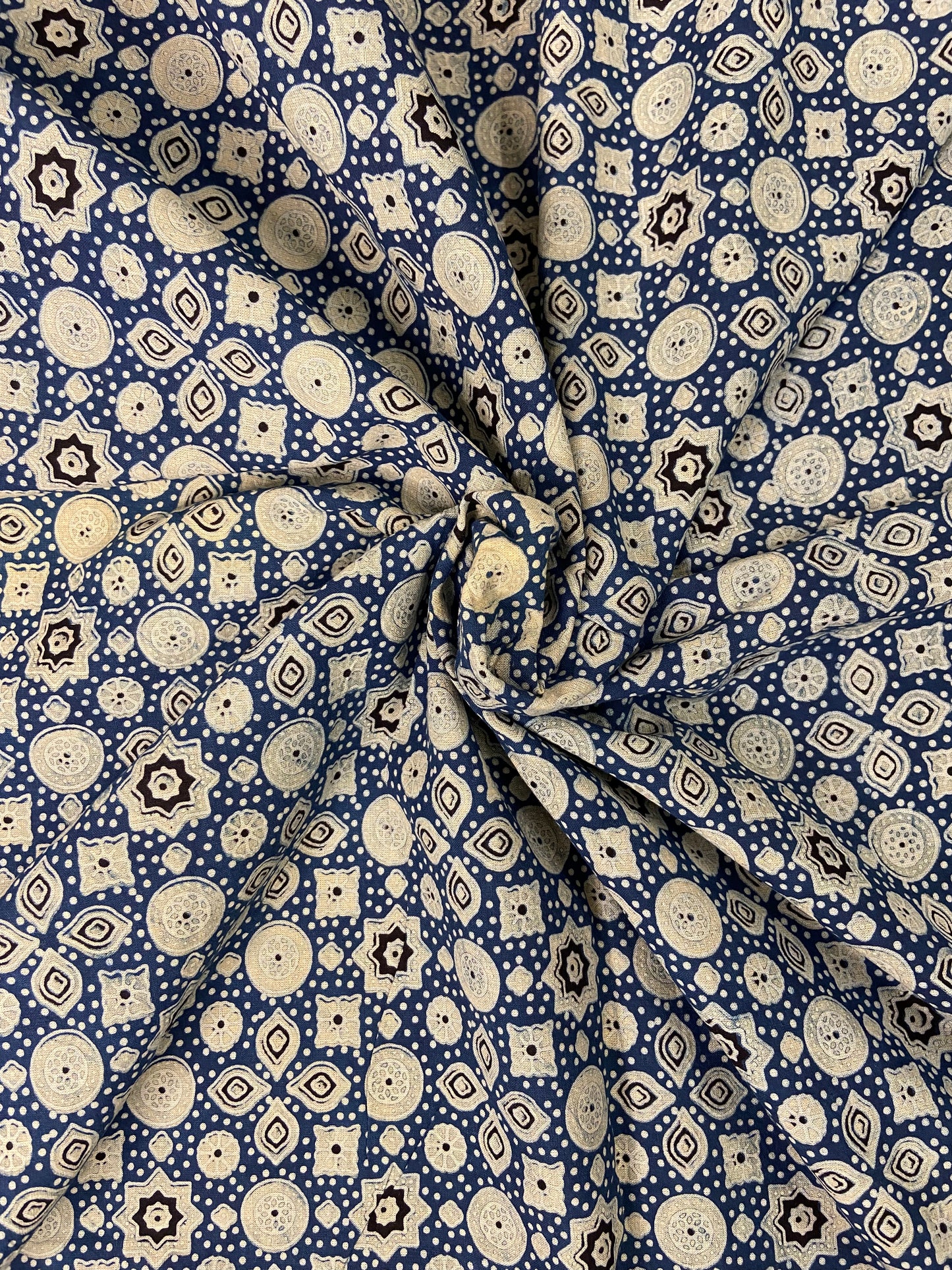 Indigo Blue Ajrakh Hand Block Printed Mulmul Cotton Cloth - Nakhrro