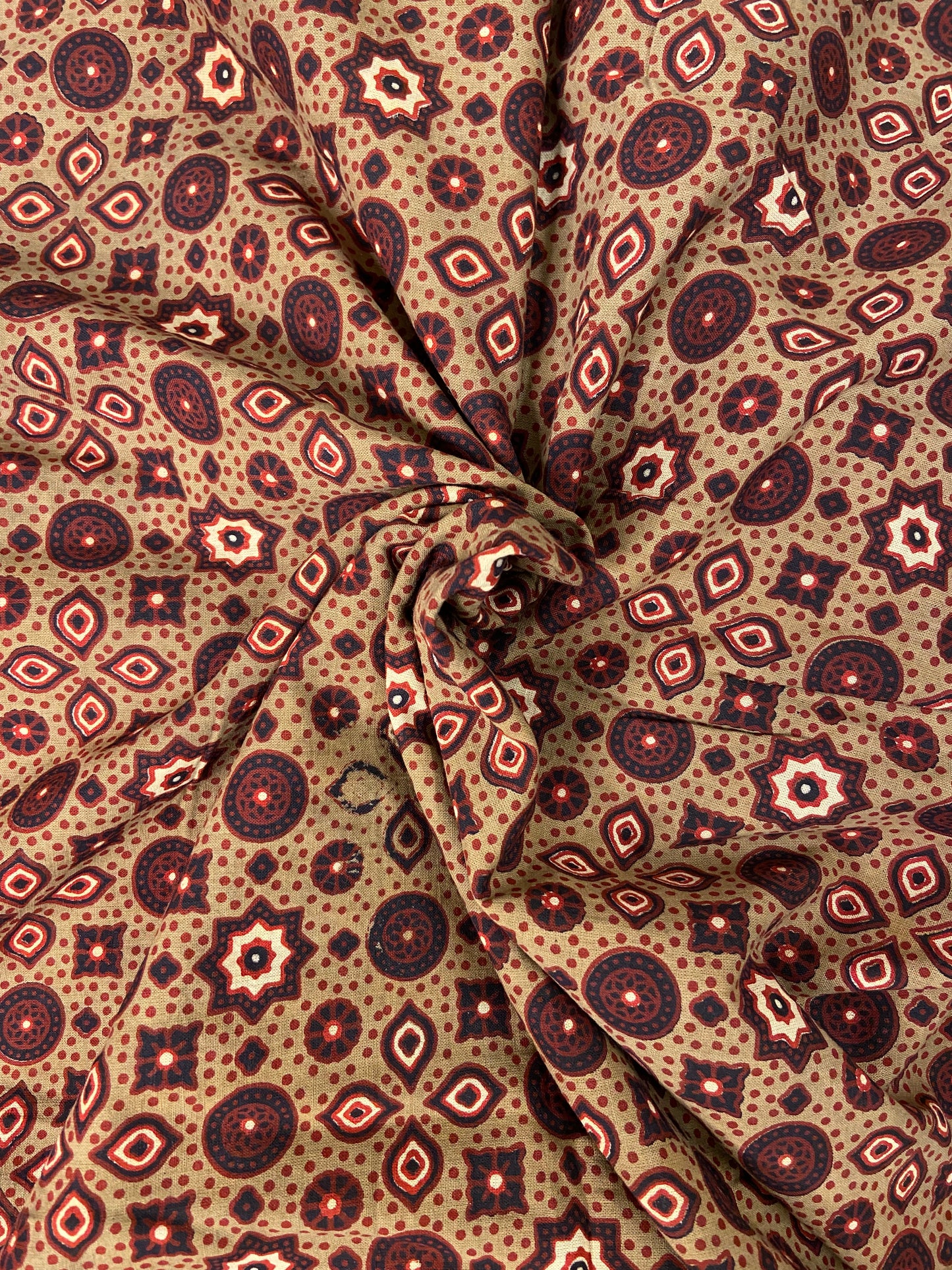 Brown Maroon Ajrakh Hand Block Printed Mulmul Cotton Cloth - Nakhrro