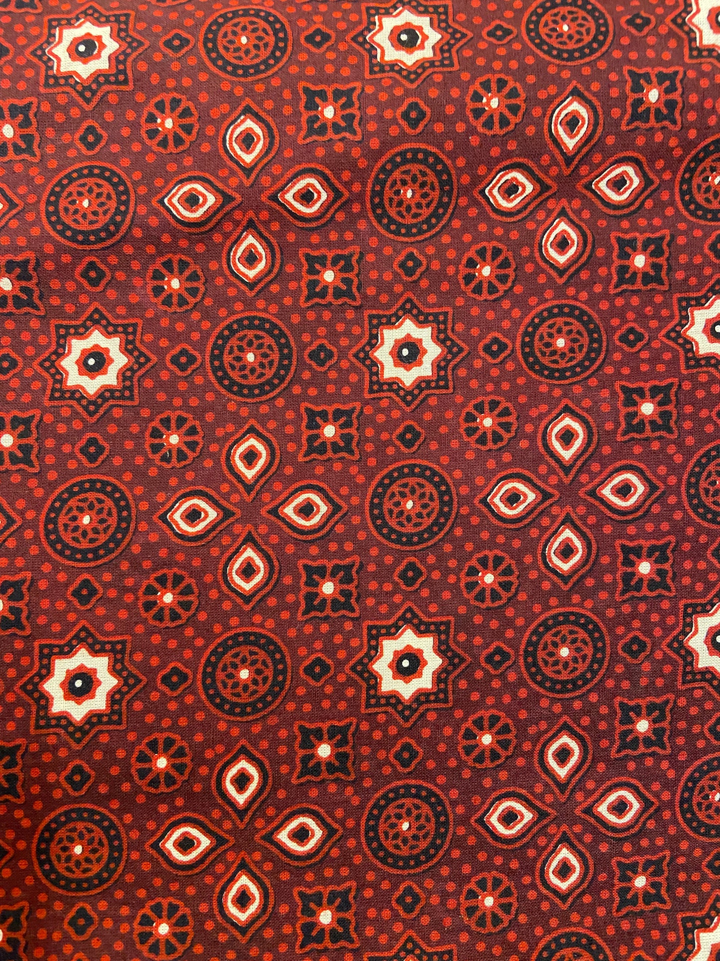 Maroon Ajrakh Hand Block Printed Mulmul Cotton Cloth