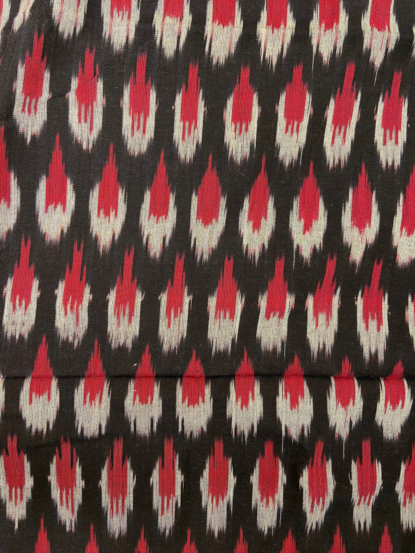 Black Red Hand Weaved  Pochampally Ikat Cotton Fabric - Nakhrro