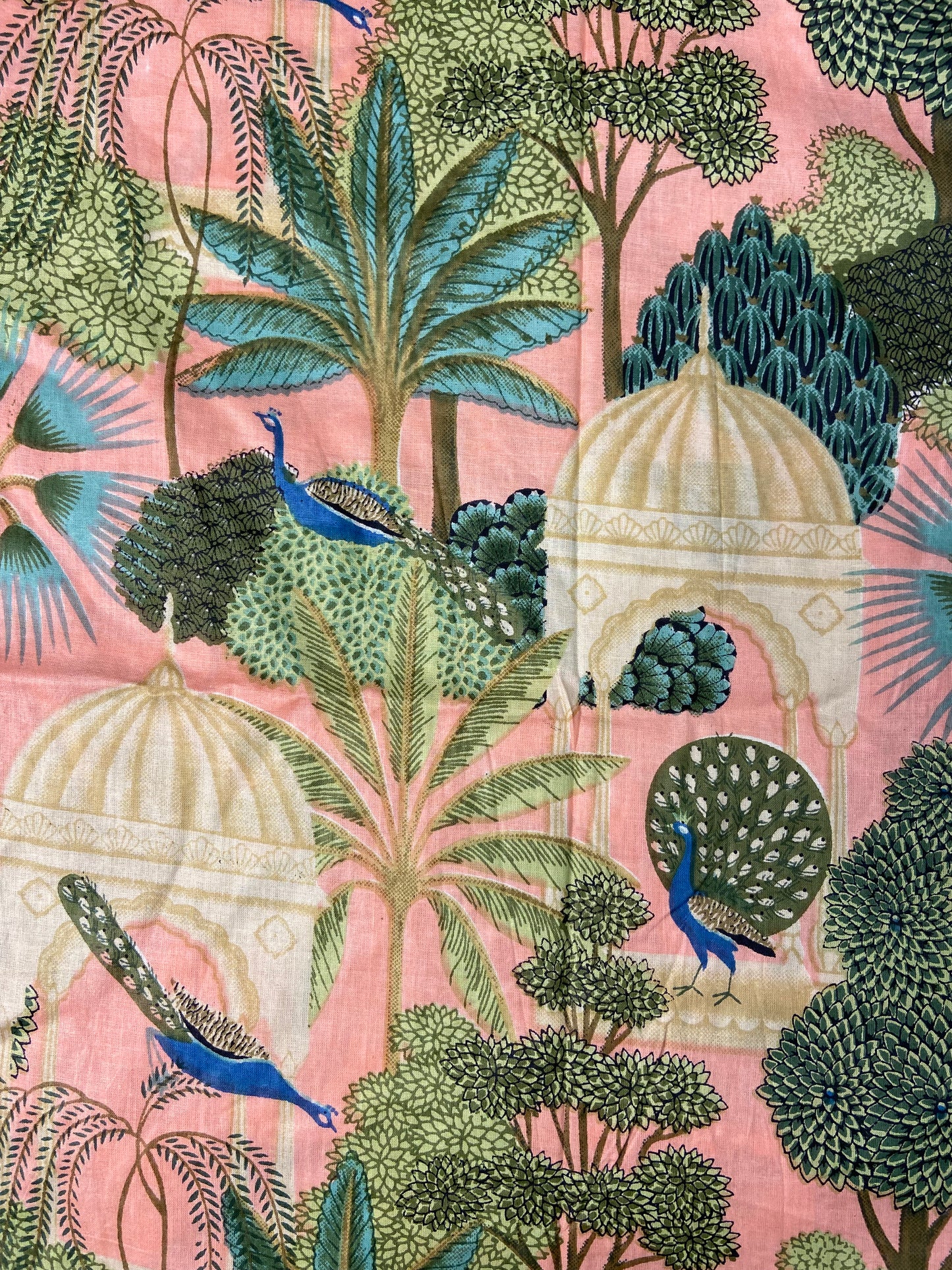 Pink Pichwai Mughal Garden Print Cotton Cloth