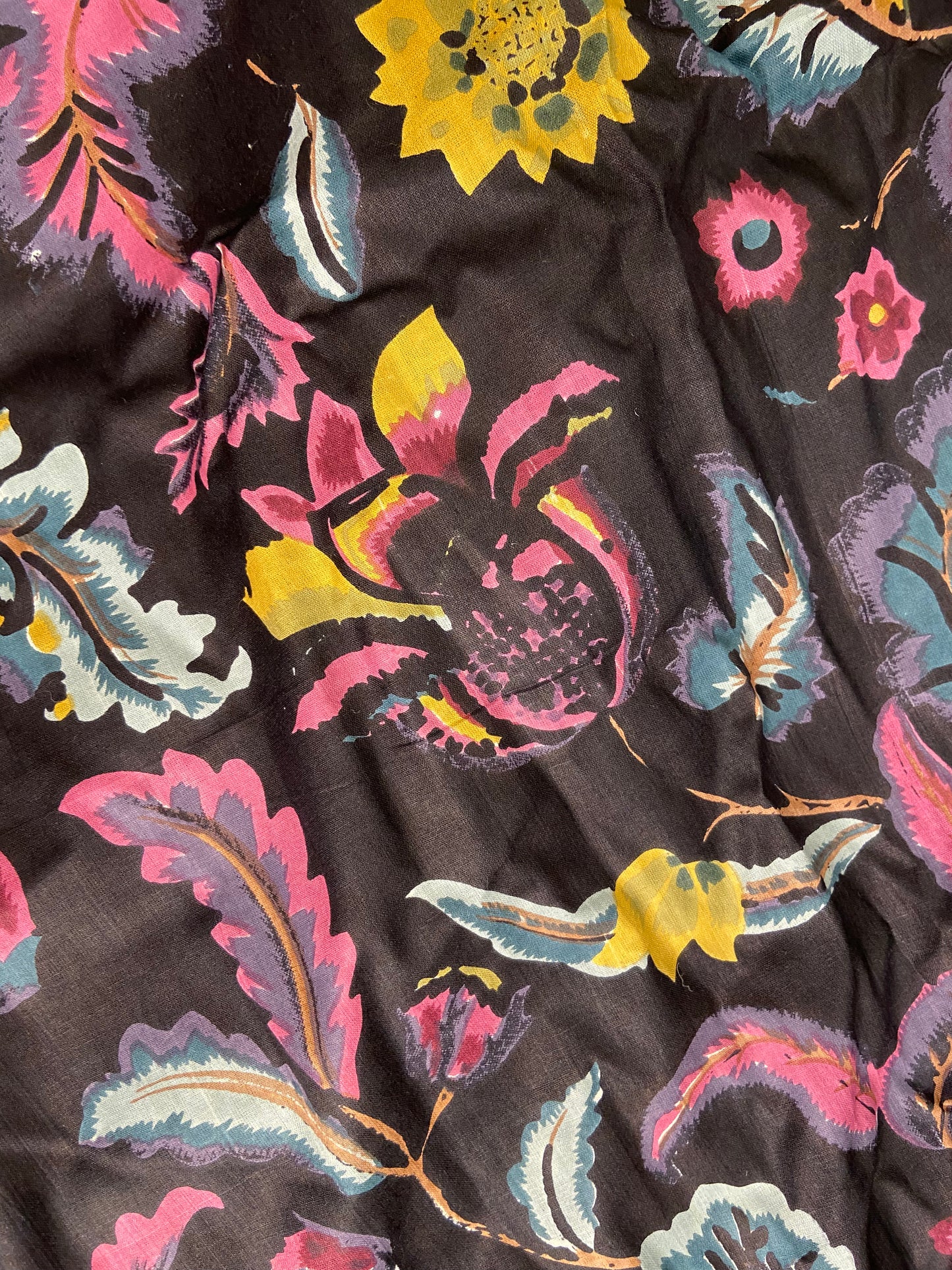 Black Floral Print Cotton Cloth