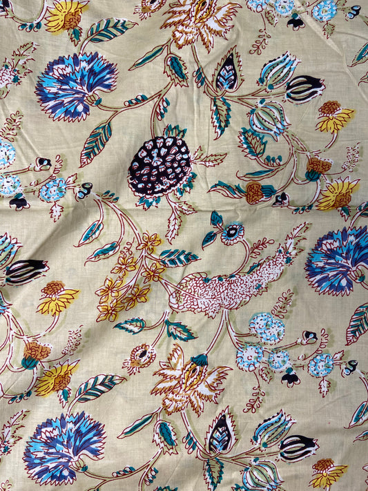 Beige Minimal Floral Print Cotton Cloth