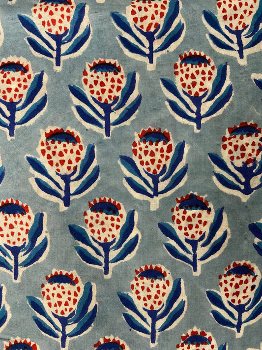 Blue Minimal Hand Block Printed Mulmul Cotton Cloth