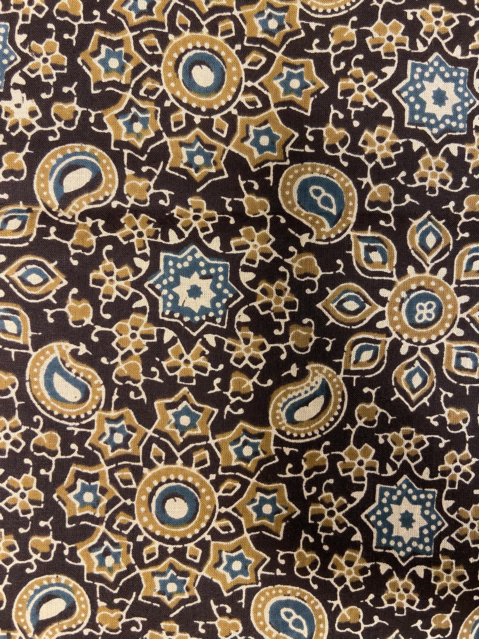 Olive Green Ajrakh Hand Block Printed Mulmul Cotton Cloth - Nakhrro