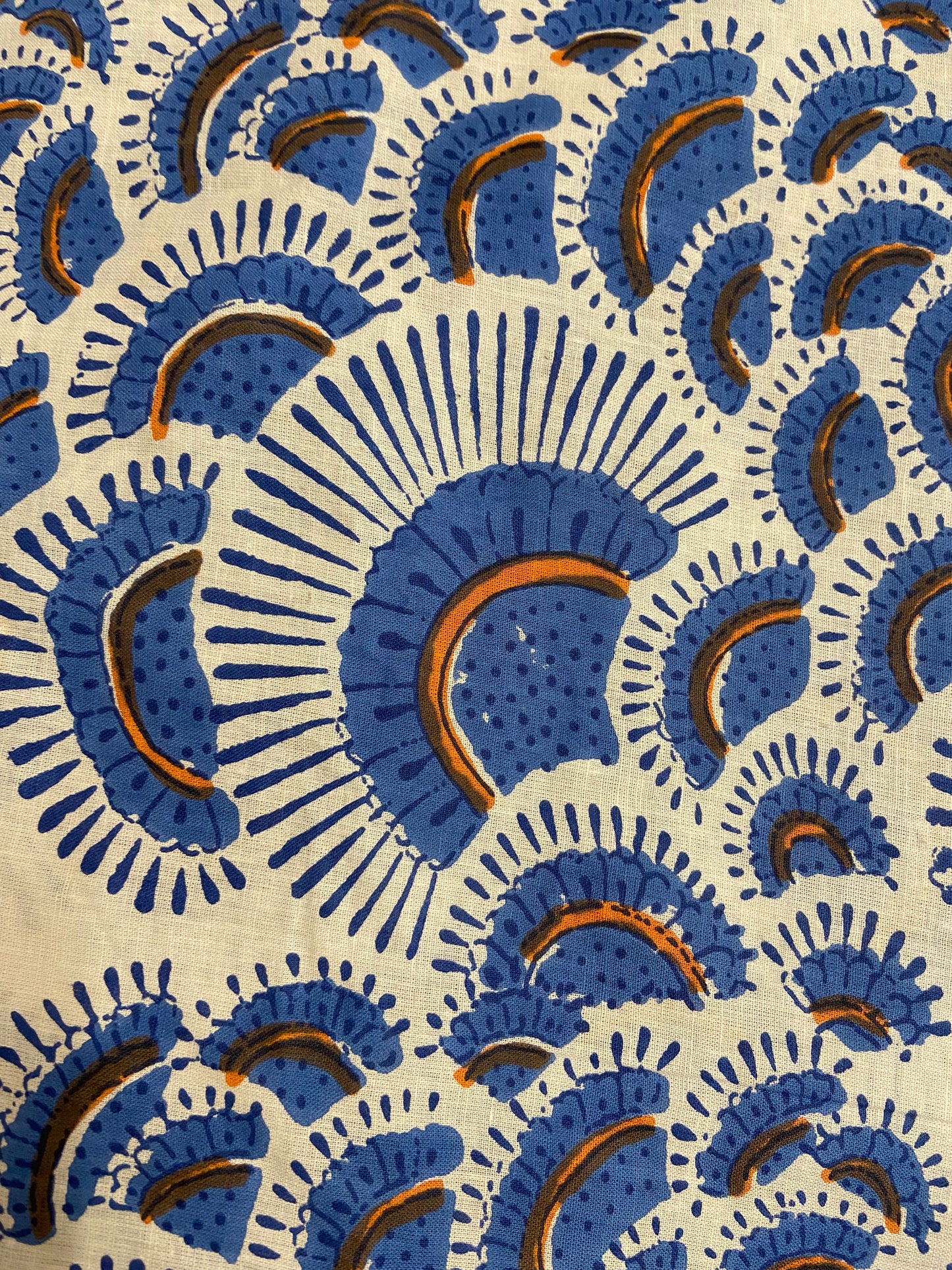 Blue Shell Hand Block Printed Mulmul Cotton Cloth