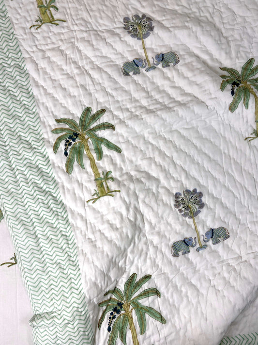 Gaj Green Pastel Organic Mul Cotton Single Bed Quilt
