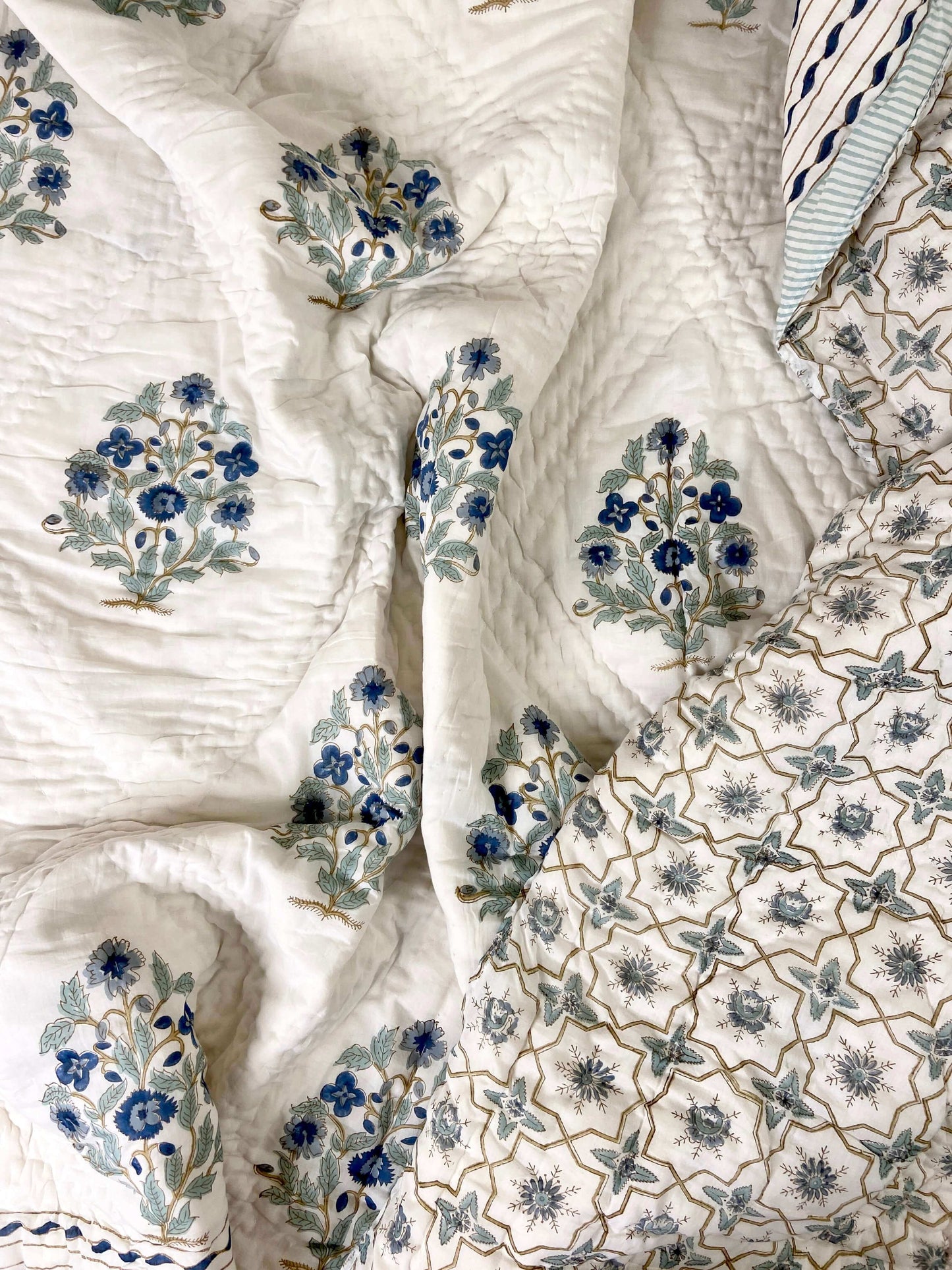 Mughal Motifs Organic Mul Cotton Reversible Double Bed Quilt
