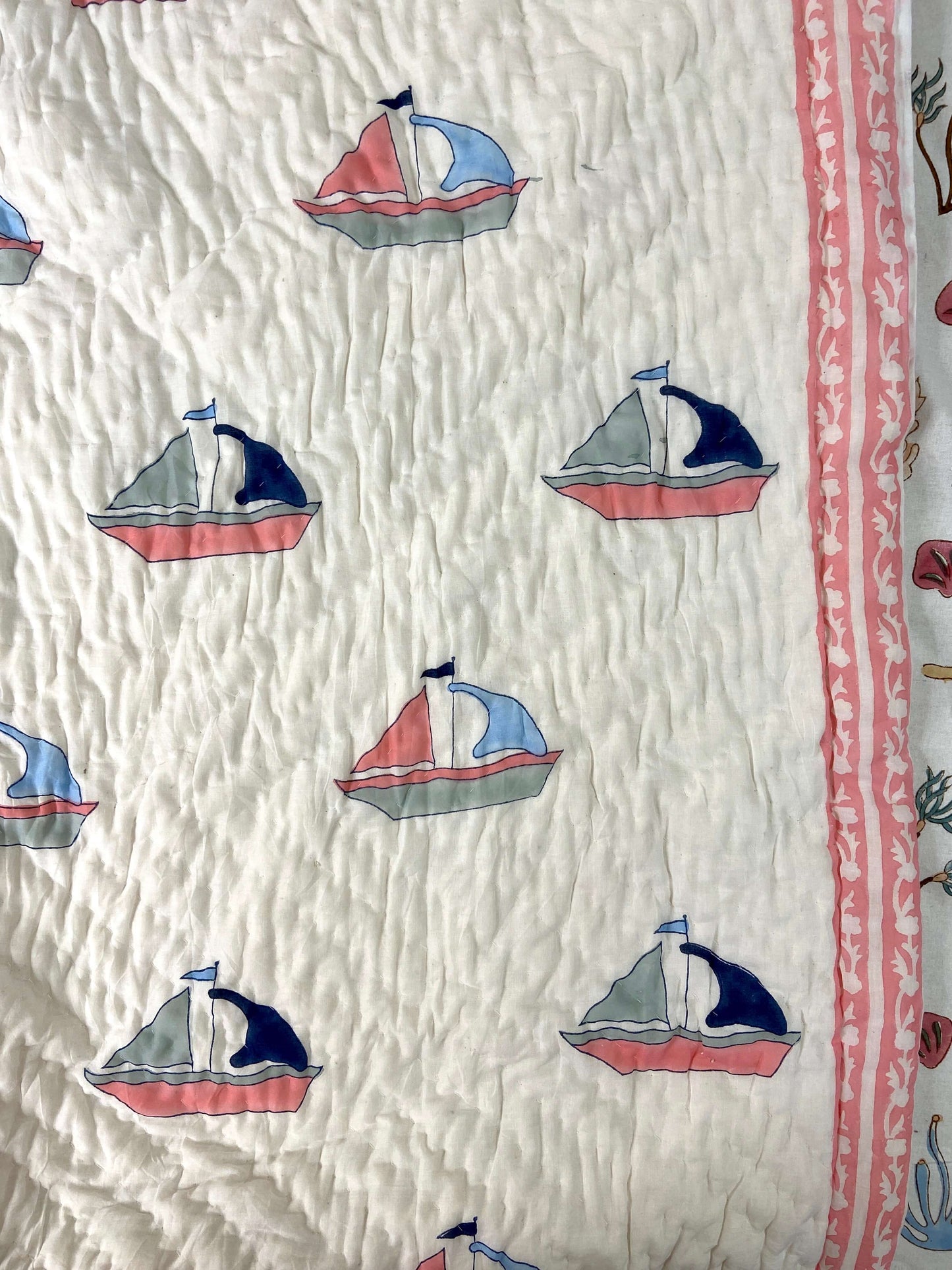 Sailing Ships Hand Block Baby Quilt
