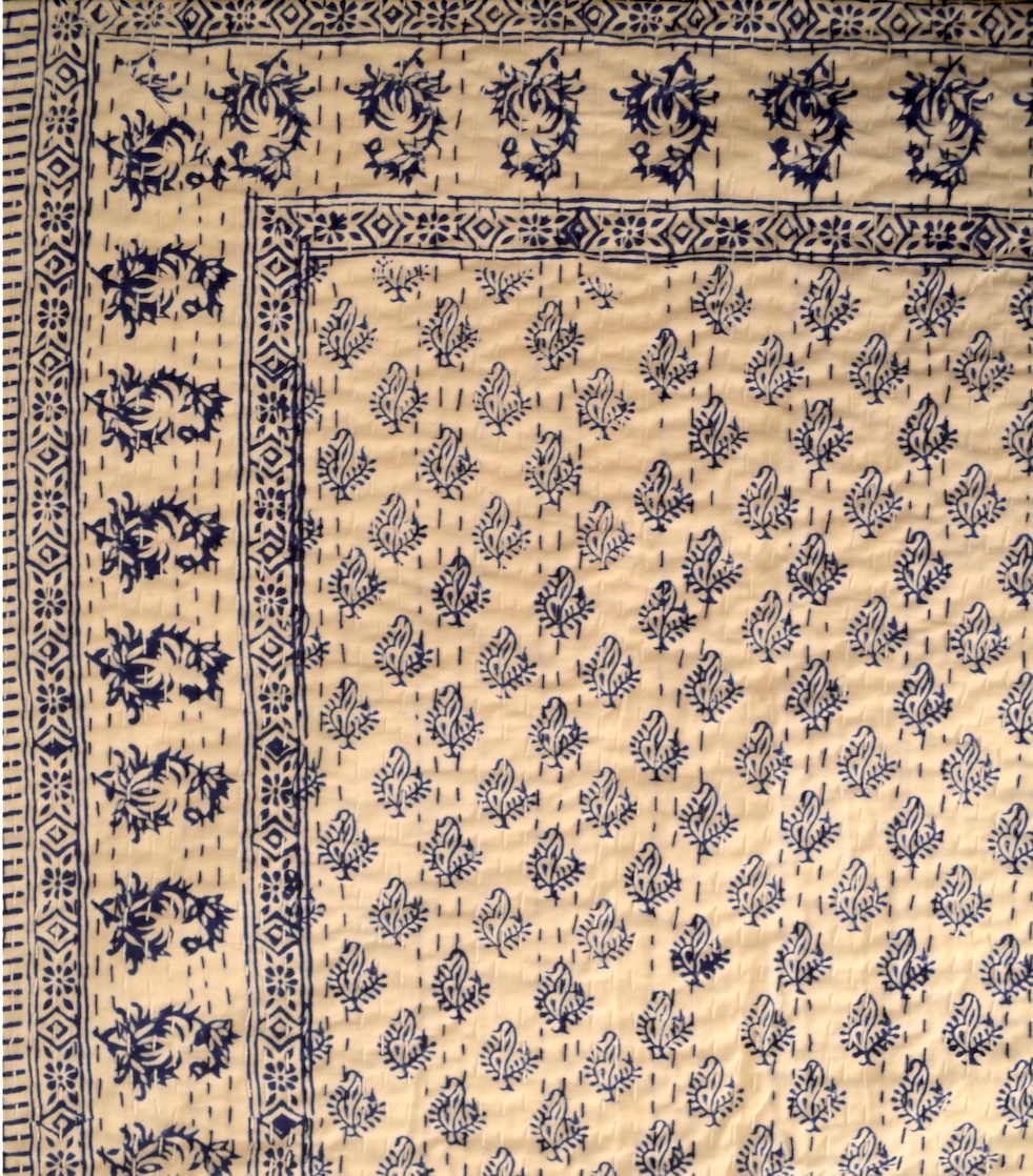 Indigo Motifs Single Bed Queen Hand Embroidered Dohar