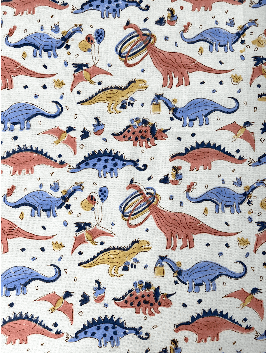 Dinosaur Colourful Kids Hand Block Cotton King Size Bedsheet