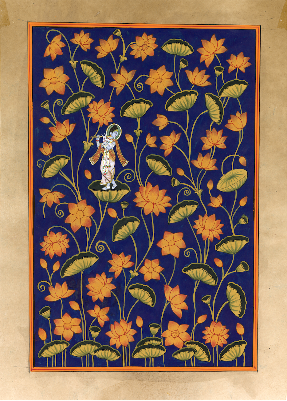 Krishna On Blooming Kamal Talai Indigo - Nakhrro