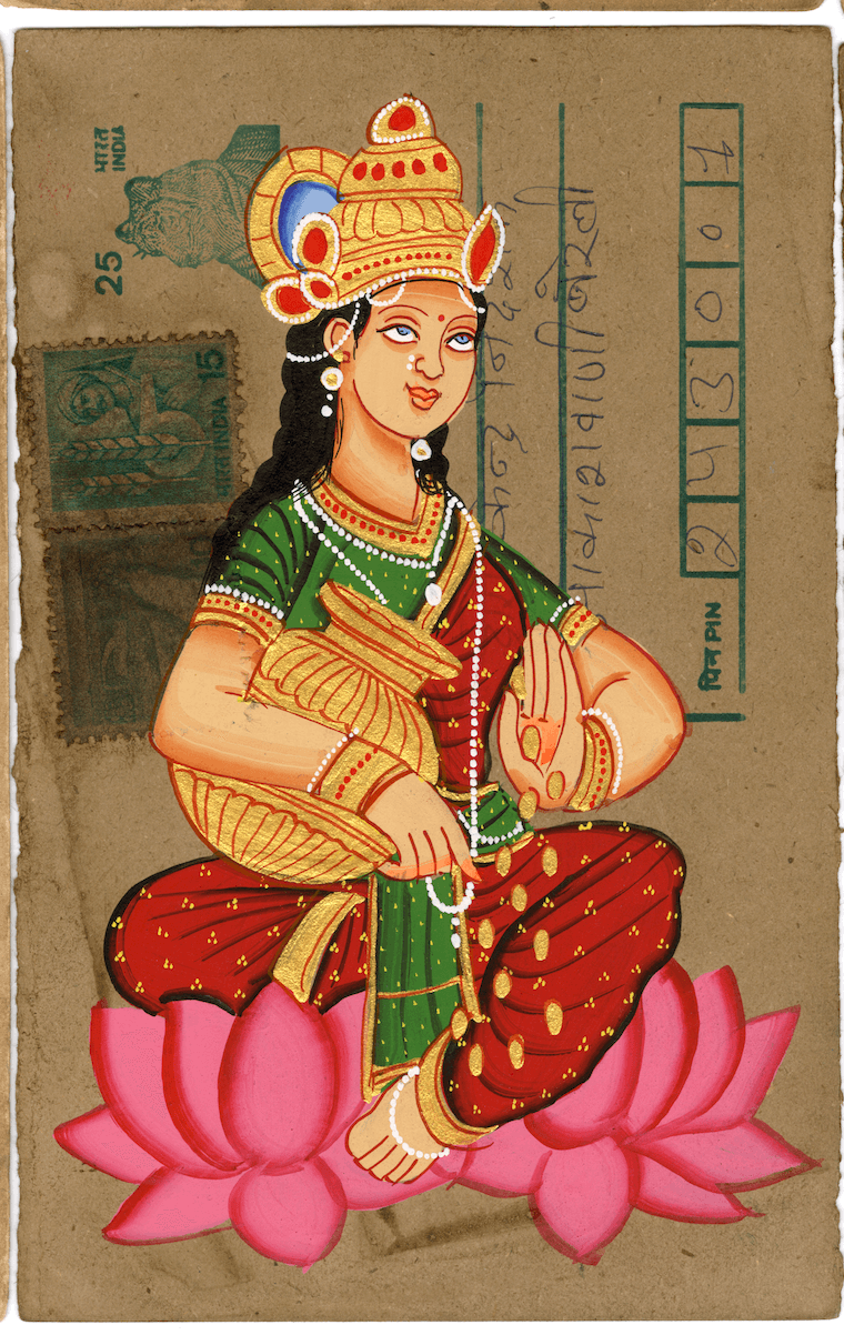 Gold Coin Laxmi Ji Blessing Postcard - Nakhrro