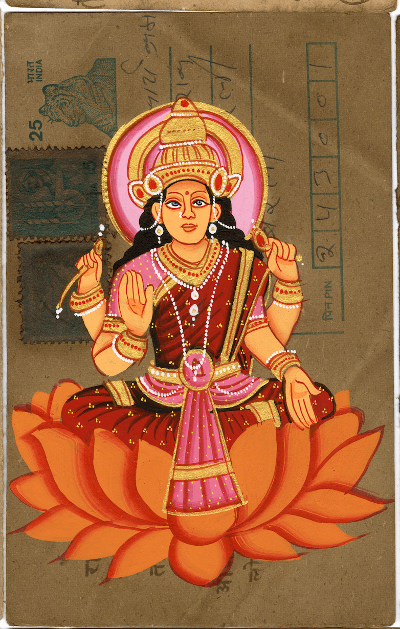 Laxmi Ji On Orange Lotus Postcard - Nakhrro