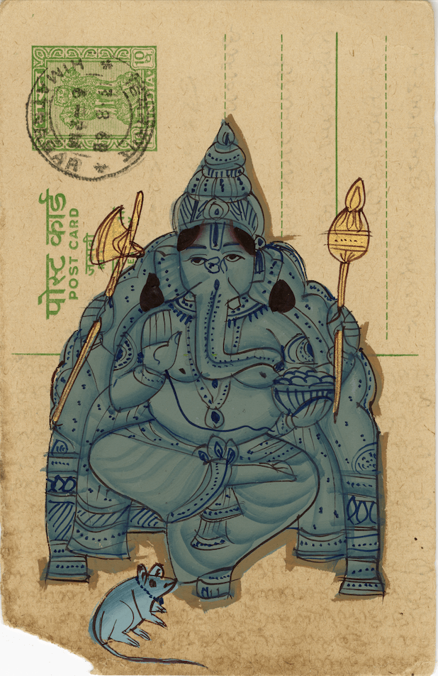 Blue Sitting Ganesha Postcard