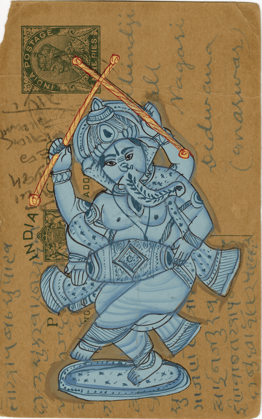 Dandiya Dholki Blue Ganesha Postcard