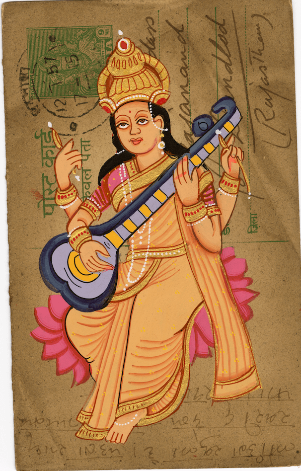 Maa Saraswati Handapinted watercolor painting for home | WATERCOLOR ON  BOARD | Portrait | UJ-137-755332 | Dirums.com