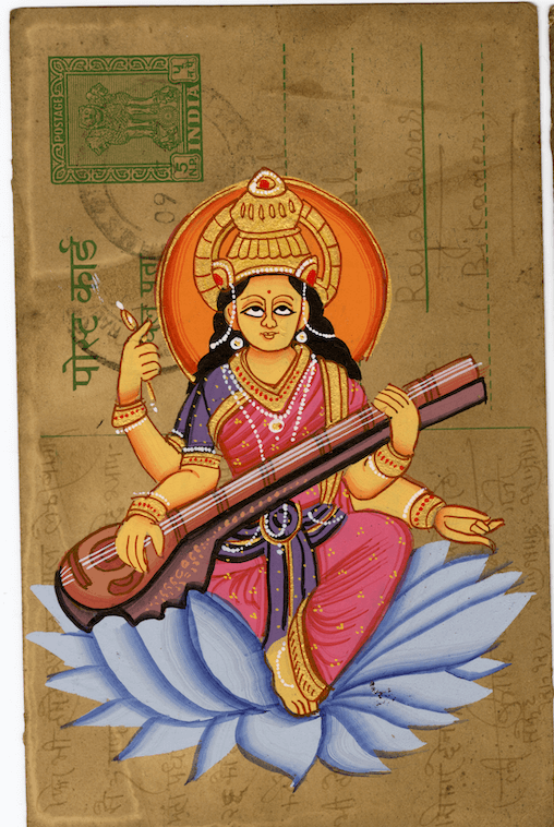 Saraswati On Lotus Diwali Postcard